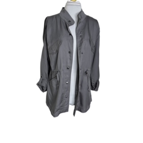 NWT Faded Glory Snap Front Drawstring Waist Tabbed Sleeve Gray Jacket Size L - Picture 3 of 11